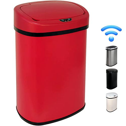 Kitchen Trash Waste Bin 13 Gallon 50 Liter High Capacity Brushed Stainless Steel Garbage Can Touch Free Automatic Trash Can with Lid for Home Office Red - color: Red