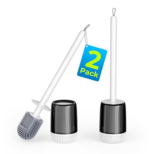 Silicone Toilet Brush, L-Shaped Toilet Brush and Holder Set, Bathroom Toilet Brush with Long Non-Slip Handle, Wall Mounted or Floor Standing Design, for Home and RV Use - size: 2 Pack | L-Shaped Brush Head, Non-Slip Handle