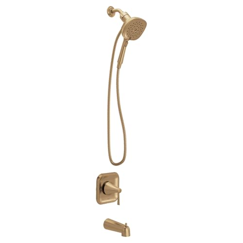 Moen Ronan Bronzed Gold Single-Handle Modern Tub and Shower Faucet with Square Handheld Rain Shower Spray Head Featuring Magnetix, Valve Included, 82022BZG - color: Bronzed Gold, style: Square Showerhead
