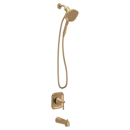Moen Ronan Bronzed Gold Single-Handle Modern Tub and Shower Faucet with Square Handheld Rain Shower Spray Head Featuring Magnetix, Valve Included, 82022BZG - color: Bronzed Gold, style: Square Showerhead
