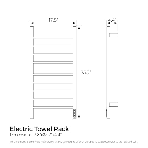 Brushed Nickel 9-Bar Heated Towel Rack with Smart Touch Screen Timer 304 Stainless Steel Wall Mounted Bathroom Towel Warmer Plug-in/Hard-Wired Waterproof IPX4