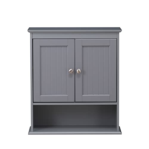 Spirich Bathroom Medicine Cabinet Over Toilet, Wall Mounted Cabinet, Gray | FSC-Certified Engineered Wood, Hidden & Open Storage, Adjustable Shelf, Modern Beadboard Design for Bathroom Kitchen Laundry - color: Grey