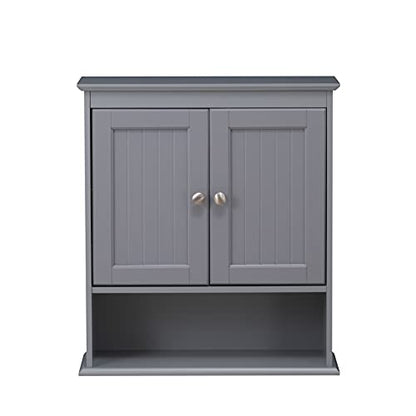 Spirich Bathroom Medicine Cabinet Over Toilet, Wall Mounted Cabinet, Gray | FSC-Certified Engineered Wood, Hidden & Open Storage, Adjustable Shelf, Modern Beadboard Design for Bathroom Kitchen Laundry - color: Grey