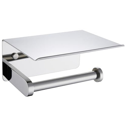 Polished Chrome Toilet Paper Holder with Phone Shelf, Wall Mounted | Sturdy 304 Stainless Steel, Fits Bathroom, Restroom, Powder Room, Heavy Duty Paper Roll & Tablet Storage Tissue Dispenser - color: Polished Chrome, size: Single Rod