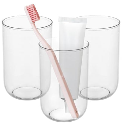 NiHome Bathroom Toothbrush Holder Cups 3Pcs, Reusable Plastic 13.5oz Clear | Unbreakable Food-Grade 400ml Mouthwash Tumbler, Dishwasher Safe Drinking Mugs, Multi-Use For RV Travel Vanity Camping - color: Clear