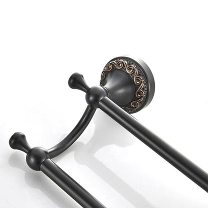 Oil Rubble Bronze Brass Double Towel Bar, Adjustable 15.5 to 27.5 Inch Bath Towel Bar Rack for Bathroom Towel Holder, Wall Mounted Black Bathroom Hardware Accessories,Pattern Carving Design - color: Double Towel Rack