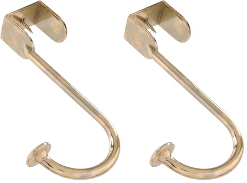 Hardware Essentials 852907 Over The Door Hook Brass (Pack of 2) - size: 1 Count (Pack of 2)