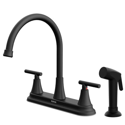 HURRAN 2-Handle Kitchen Faucet with Pull-Out Side Sprayer, 8 Inch High Arch Stainless Steel 360°Rotating Kitchen Sink Faucet, 4 Hole Faucet for Kitchen Bar Rv Camper, Black - color: Black, style: With Side Sprayer