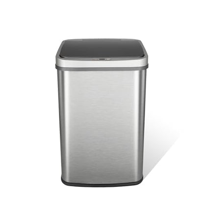 Ninestars DZT-50-28BR Automatic Touchless Motion Sensor Rectangular Trash Can, Black Top, 13 Gal. 49 L., Brush - color: Silver & Black