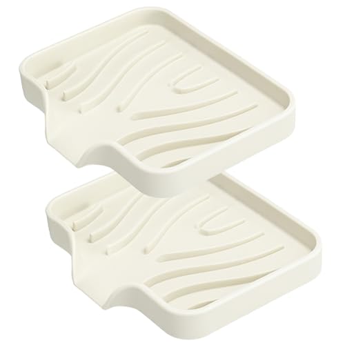 2 Pack Silicone Soap Dish with Drain, Self Draining Bar Soap Holder for Shower, Silicone Dish Soap Tray, Bathroom and Kitchen Sink Organizer, Beige - color: Beige