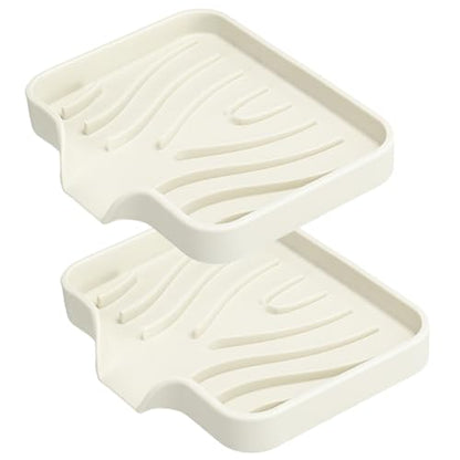 2 Pack Silicone Soap Dish with Drain, Self Draining Bar Soap Holder for Shower, Silicone Dish Soap Tray, Bathroom and Kitchen Sink Organizer, Beige - color: Beige