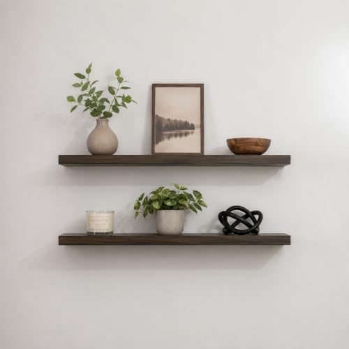 Floating Wall Shelves, Solid Natural Wood, Large and Small-Kitchen and Bathroom Shelf, Heavy Duty, Made in USA Set of 2 (Aged Barrel, 48Wx8D) - color: Aged Barrel, size: 48Wx8D