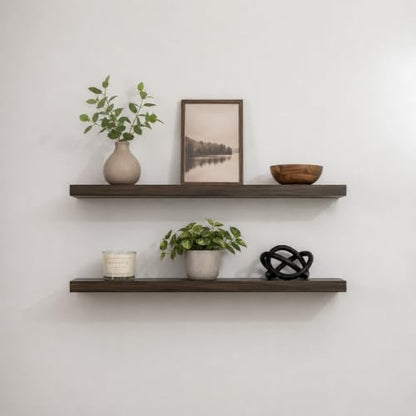 Floating Wall Shelves, Solid Natural Wood, Large and Small-Kitchen and Bathroom Shelf, Heavy Duty, Made in USA Set of 2 (Aged Barrel, 48Wx8D) - color: Aged Barrel, size: 48Wx8D