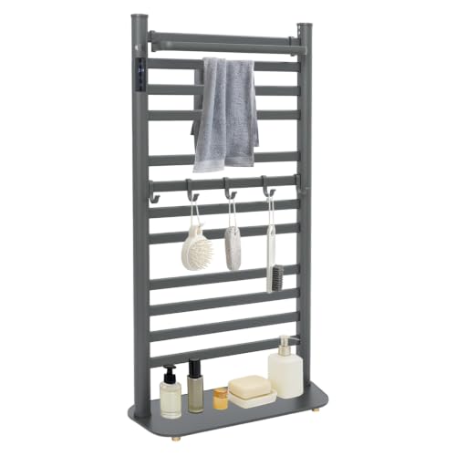Freestanding Towel Warmer Rack, Heated Electric Carbon Fiber, Timer (Grey) | Place in Bathrooms to Warm Towels and Dry Clothes—Carbon Fiber Heating Eliminates Dampness, Spa‑Like Comfort Daily. - color: Grey