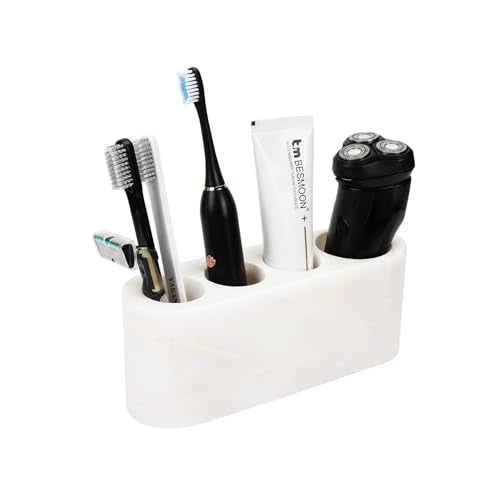 BCS Toothbrush Holder for Bathrooms, 4 Slots Marble Toothbrush and Toothpaste Holder Stand Bathroom Organizer Countertop for Electric Toothbrush, Floss, Razor, Comb - Karibib Ice - color: Karibib Ice, size: 4 Slots