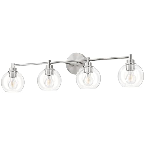 VONLUCE 4 Light Bathroom Vanity Light Fixtures, Brushed Nickel Finish | Globe Glass Shades, E26 Sockets, Easy to install, ETL Certificated, Vanity Lights for Bedroom Hallway Living Room - color: Nickel, size: 4-Light
