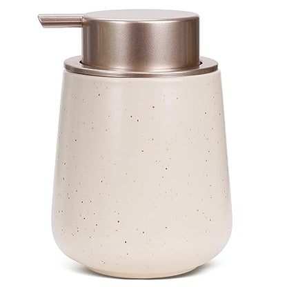 BosilunLife Ceramic Soap Dispenser - Dish Soap Dispenser for Bathroom 12Oz | Refillable Liquid Hand Wash Dispenser for Essential Oil, Lotion Soap, Apricot with Speckle - color: Apricot