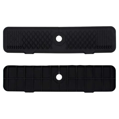 24 Inch Faucet Mat for Kitchen Sink Silicone Sink Splash Guard 5° Slope Faucet Draining Mat Dish Soap Sponge Holder Around Faucet Bathroom Gadgets Sink Accessories Drying Mats Organizer, Black - color: Black