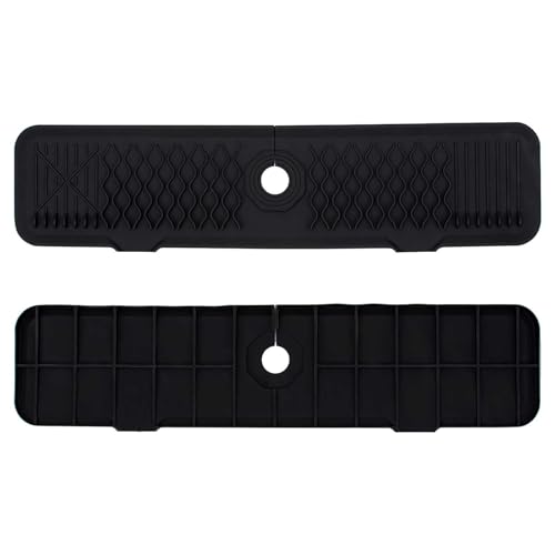 24 Inch Faucet Mat for Kitchen Sink Silicone Sink Splash Guard 5° Slope Faucet Draining Mat Dish Soap Sponge Holder Around Faucet Bathroom Gadgets Sink Accessories Drying Mats Organizer, Black - color: Black
