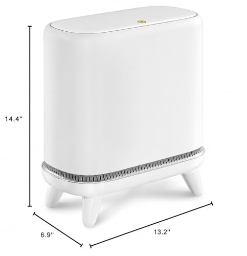JUDRDO Bathroom Trash Can with Lid, 3.2 Gallon Small Garbage Can with Pop-Up Lid & Air-Pressure Bag Lock, Slim Trash Bin with Legs, Narrow Waste Basket for Bathroom, Bedroom, Kitchen, Office, Rv | Air-pressure bag lock secures the liner; raised legs and n