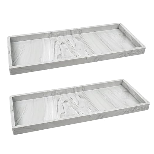 Silicone Countertop & Vanity Bathroom Tray – 2 PC 11.7" | Bathroom Tray Set, Bathroom Tray Countertop, Bathroom Counter Tray, Dish Soap Kitchen Tray & Bathroom Organizer Countertop - color: Marble Design, size: 2 PC Large - 11.7”