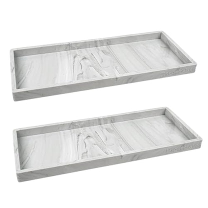 Silicone Countertop & Vanity Bathroom Tray – 2 PC 11.7" | Bathroom Tray Set, Bathroom Tray Countertop, Bathroom Counter Tray, Dish Soap Kitchen Tray & Bathroom Organizer Countertop - color: Marble Design, size: 2 PC Large - 11.7”