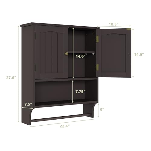 Smuxee Brown Wall Cabinet with Towel Bar - Medicine Cabinet with Adjustable Shelves, Over Toilet Cabinet for Laundry Room Kitchen - color: Brown Big With Towels Bar