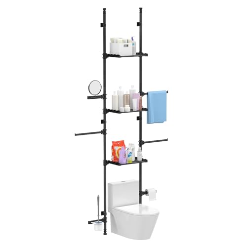 New 4-Tier Over The Toilet Storage Shelf, Adjustable Standing Bathroom Organizer, Heavy Duty Above Behind Toilet Laundry Space-Saving Shelving for Small Rooms, No Drill, 75.2"-131.89" Height 3
