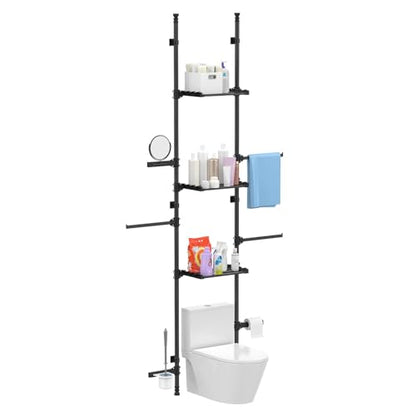 New 4-Tier Over The Toilet Storage Shelf, Adjustable Standing Bathroom Organizer, Heavy Duty Above Behind Toilet Laundry Space-Saving Shelving for Small Rooms, No Drill, 75.2"-131.89" Height 3
