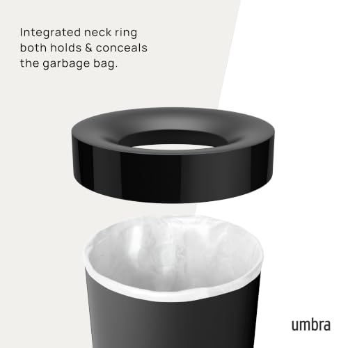 Umbra Vento Kitchen Trash Can – Large 16 Gal (62 L) Open Top Garbage Can for Home & Office – Modern Clean Design, Black - color: Black