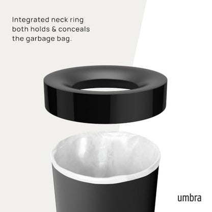 Umbra Vento Kitchen Trash Can – Large 16 Gal (62 L) Open Top Garbage Can for Home & Office – Modern Clean Design, Black - color: Black
