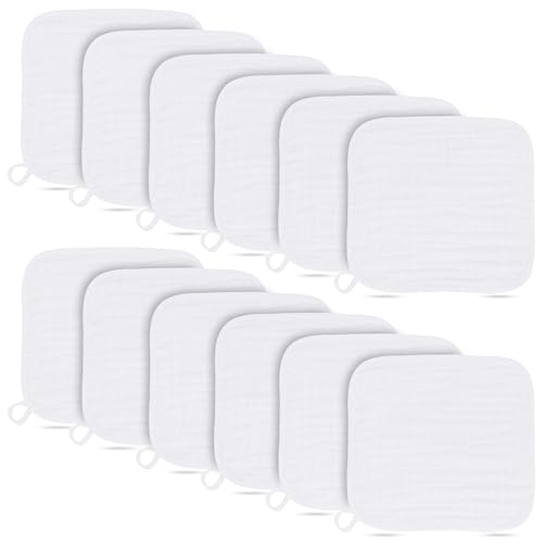 Baby Washcloths -100% Cotton Muslin Soft Baby Bath Wash Cloths and Absorbent Baby Wipes for Newborns Kids Girls and Boys - 12 Pack, 12x12 Inches - White - color: White, size: 12x12 Inch (Pack of 12)
