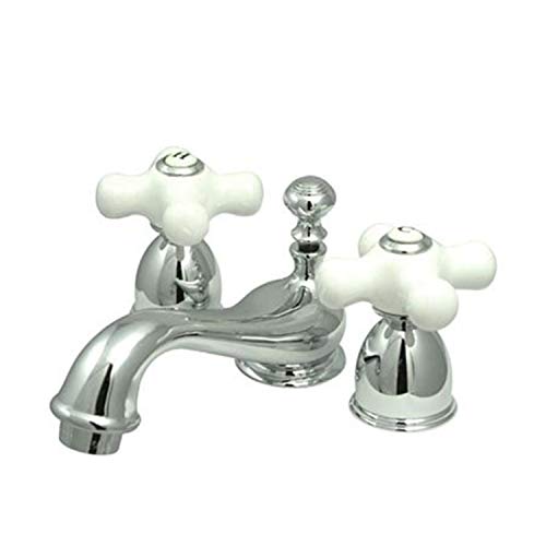 Kingston Brass KS3951PX Restoration Mini Widespread Lavatory Faucet with Porcelain Cross Handle, Polished Chrome,4-Inch Adjustable Center - color: Polished Chrome