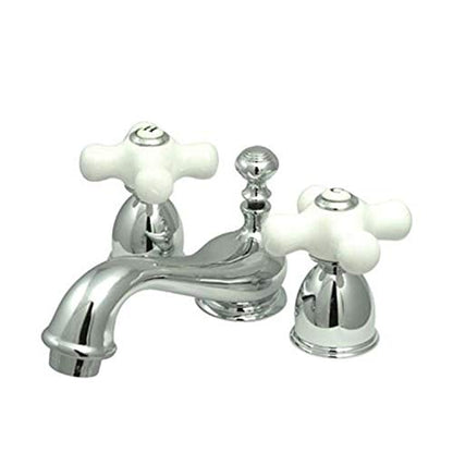 Kingston Brass KS3951PX Restoration Mini Widespread Lavatory Faucet with Porcelain Cross Handle, Polished Chrome,4-Inch Adjustable Center - color: Polished Chrome