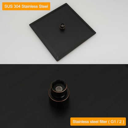 12 In Rain Shower Head High Pressure Rainfall Shower Head Bronze | Square Rain Bathroom Showerhead, High Flow, Large Stainless Steel, Ceiling Mounted, Wall Mounted, Waterfall Full Body - color: Oil Rubbed Bronze, size: 12 Inch