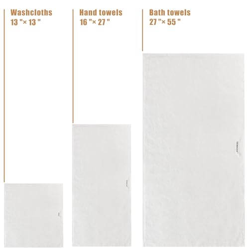 18-Piece Cotton Bath Towel Set with Hanging Loops for Bathroom, White | Stock-up towel set for family bathrooms, guest baths, multi-bath homes, and wash-day rotation, OEKO-TEX certified, easy care - color: A03: White