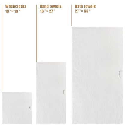18-Piece Cotton Bath Towel Set with Hanging Loops for Bathroom, White | Stock-up towel set for family bathrooms, guest baths, multi-bath homes, and wash-day rotation, OEKO-TEX certified, easy care - color: A03: White
