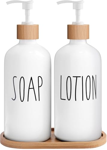 MOMEEMO White Soap Dispenser Bathroom Set | Soap and Lotion Dispenser Set Suitable for Bathroom Accessories Decor - color: Sl White & Tray