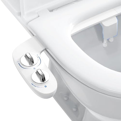 Bidet Attachment for Toilet Seat, Dual Nozzle Rear/Feminine Wash, Self Cleaning Sprayer, Non Electric Bidet with Adjustable Cold Water Pressure