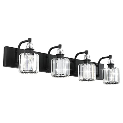 Ralbay Black Crystal Vanity Light Fixtures 4 Light Crystal Bathroom Vanity Lights Fixtures Over Mirror Modern Matte Black Bath Wall Lights - color: Black, size: 32 inch