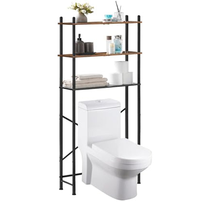 HOOBRO Over the Toilet Storage, 3-Tier Over Toilet Bathroom Organizer, Freestanding Above Toilet Shelf with Adjustable Feet, Space Saving, Easy Assembly, Rustic Brown and Black BF63TS01 - color: Rustic Brown + Black
