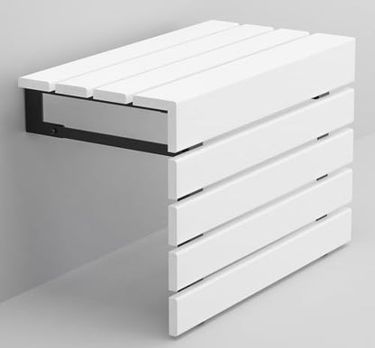 20" Folding Wall Mounted Handmade Teak Wood Large Shower Seat with Legs, ADA Compliant Durable Bath Bench, Sturdy Space-Saving Bathroom Stool, Water-Resistant Compact Chair (White, Extra Large) - color: White