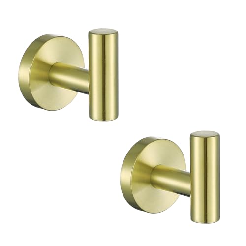 Towel Hooks for Bathrooms,Brushed Gold Wall Mount Hooks SUS 304 Stainless Steel Coat Hook Robe Hook Towel Hook 2 Count for Kitchen,Bedroom (Drilling),96006-8BG - color: Brushed Gold