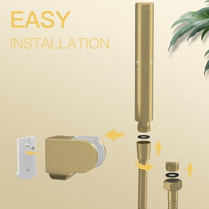 Handheld Shower Head Sprayer Shower Wand Hand Shower Showerhead Gold | High Pressure Showerhead, Hand Held, Brass Shower Head, Wall Mounted, 60 In Stainless Steel Shower Hose - color: Gold