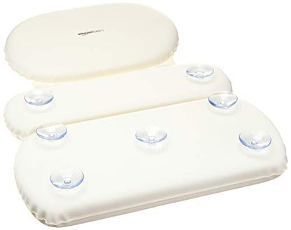 Amazon Basics Bath Tub Neck and Back Support Pillow with Non-Slip Suction Cups, Waterproof, Thick Padded 3-Panel, Easy to Clean, Off-white