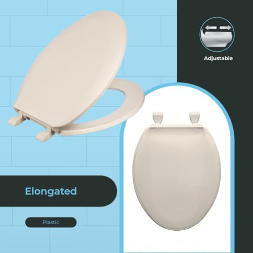 Centoco Elongated Toilet Seat, Economy, USA, DSAMAZ16-106, Bone | Closed Front, Cover, Plastic, Made in the USA - color: Bone, size: Elongated