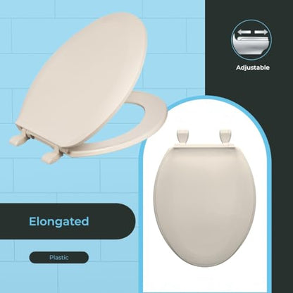 Centoco Elongated Toilet Seat, Economy, USA, DSAMAZ16-106, Bone | Closed Front, Cover, Plastic, Made in the USA - color: Bone, size: Elongated