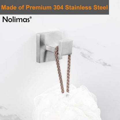 Nolimas Towel Hook Stainless Steel Bathroom Rustproof Clothes Towel Coat Hook Wall Mounted Square Toilet Kitchen, Heavy Duty Door Hanger, 2 Pack, Brushed Nickel - color: Brushed Nickel, size: 2 Pack