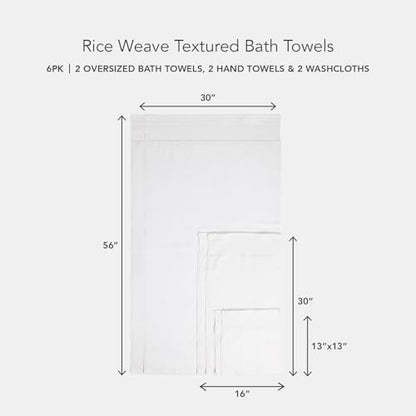 Texere 100% Organic Cotton Rice Weave Jacquard 700 GSM Luxury Bath Towel Sets, Soft and Absorbent Hotel Quality, Bath Towels, Hand Towels, Washcloths (Rice Weave, Bright White, 6 Piece) - color: Bright White (Rice Weave)