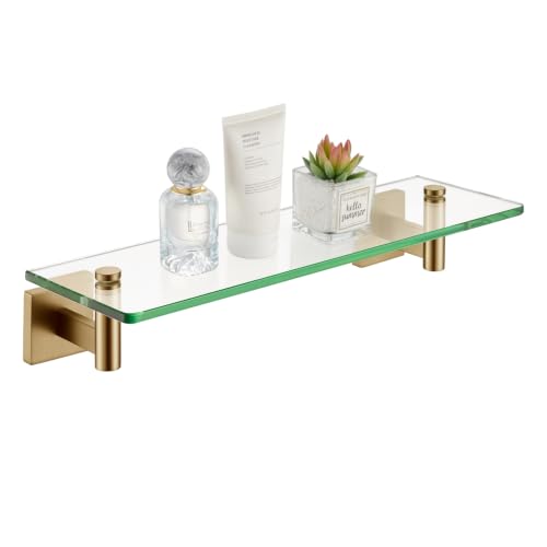 KOKOSIRI Wall Shelves Bathroom Hardware Glass Floating Shelf 16-Inch for Bedroom, Living Room, Kitchen, Hanging Rack Champagne Bronze B1105CPG-L16 - color: Champagne Bronze, size: 16-Inch